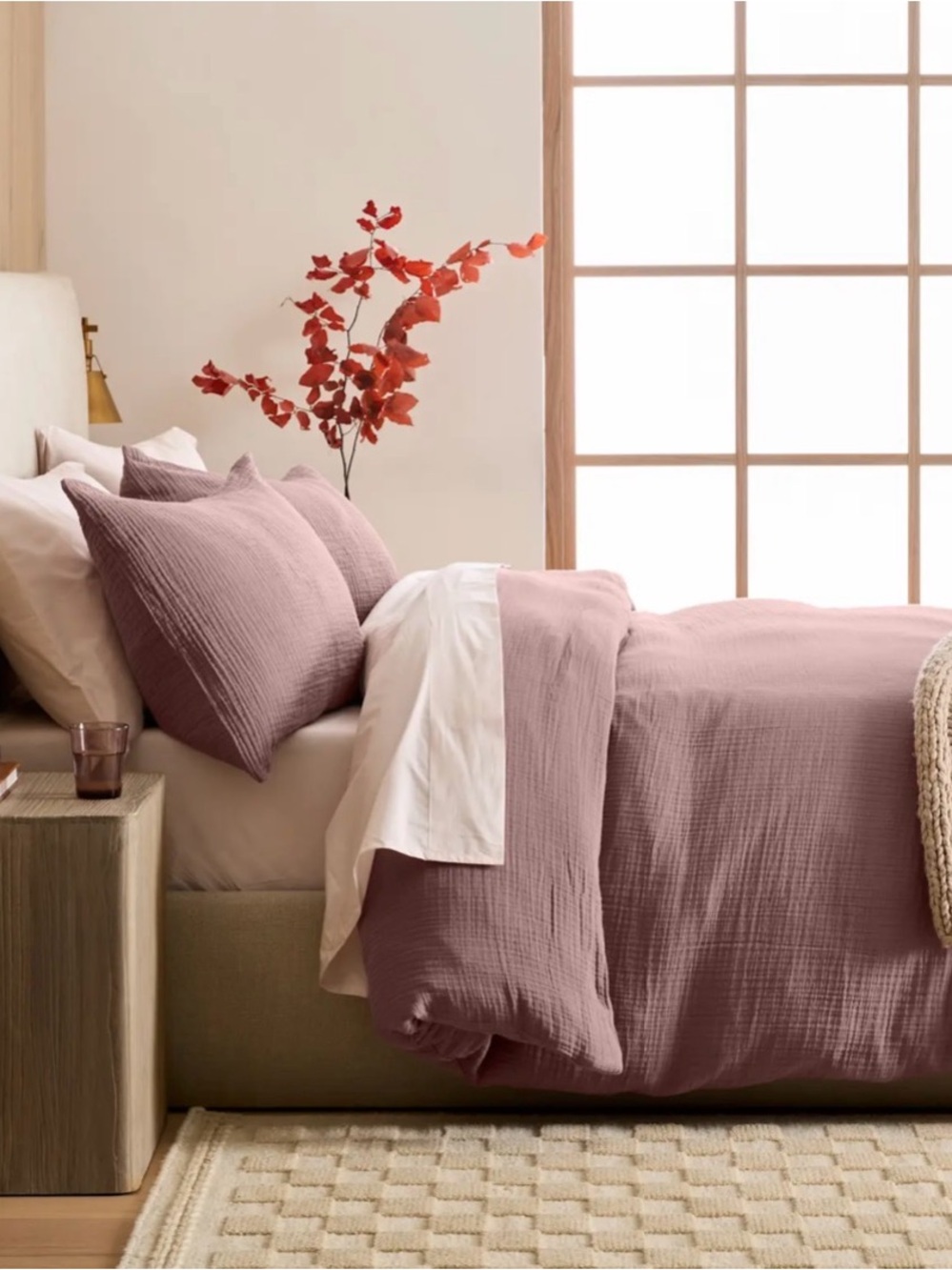 Organic Cotton Gauze Quince Duvet Cover Set Fig King/Cal King - Picture 9 of 13